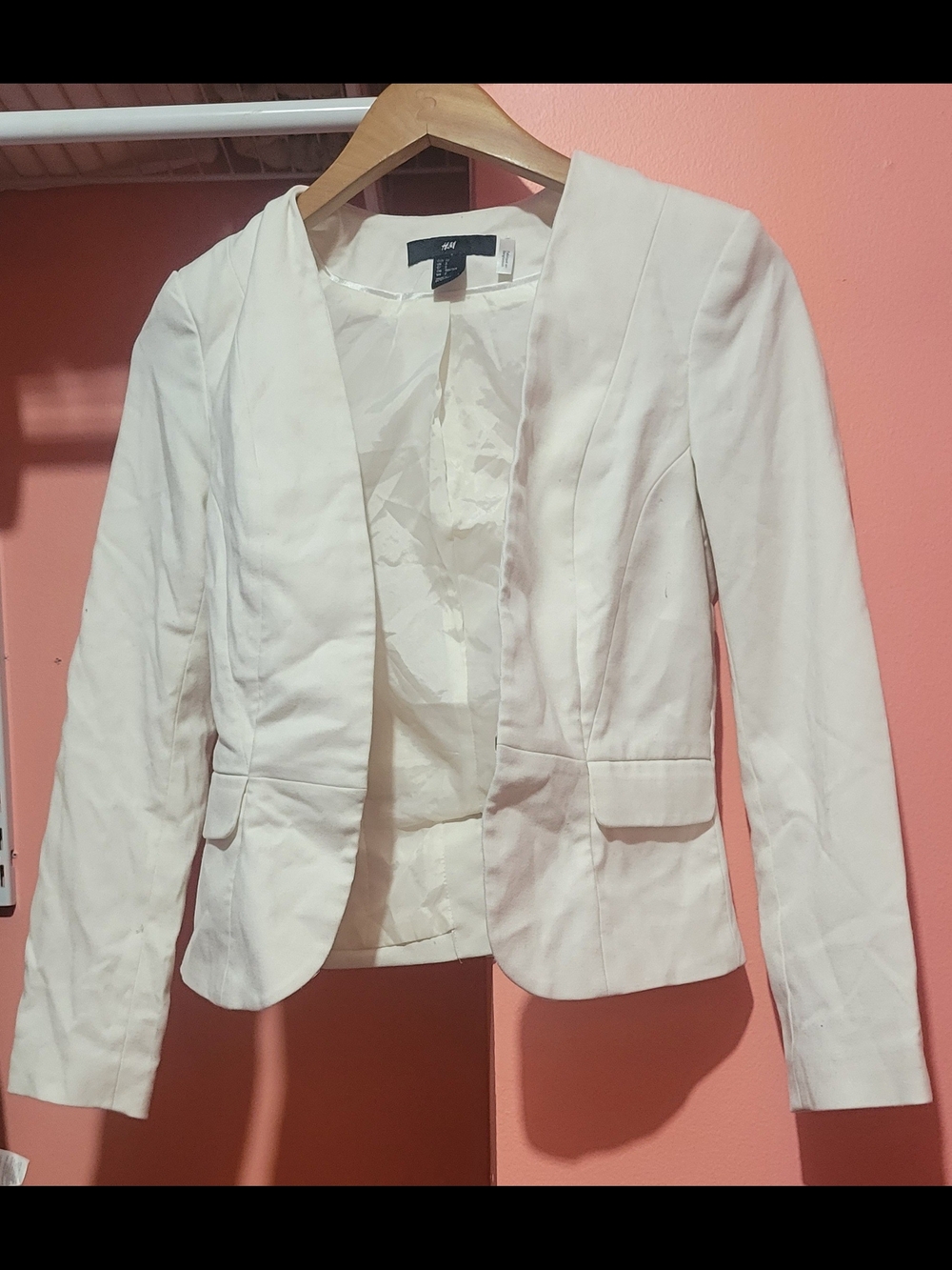 H&M Cream Open-Front Tailored Blazer